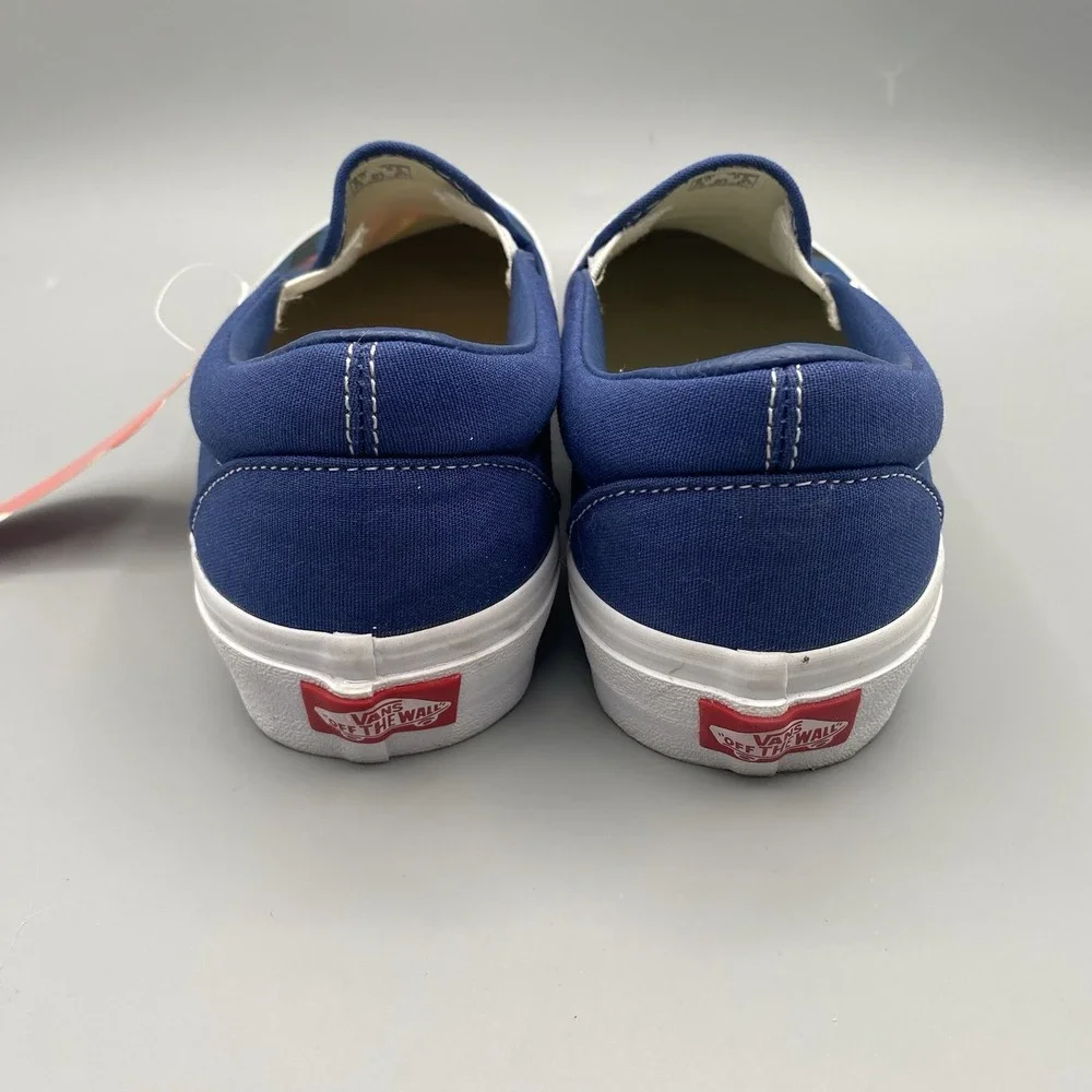 Vans Classic Slip On Big‎ Reveal Mens 8 Womens 9.5 Navy Blue Plaid Fire Skate